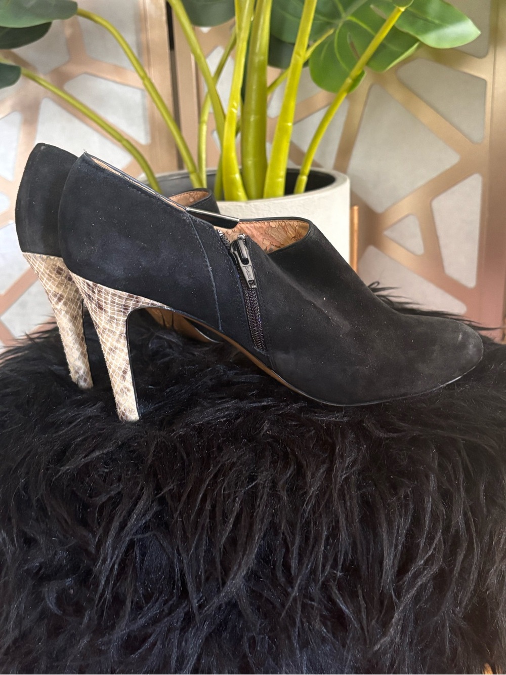 Coach Black Suede Ankle Booties Snake Print Heels Side Zip Size 8.5 - Picture 6 of 8